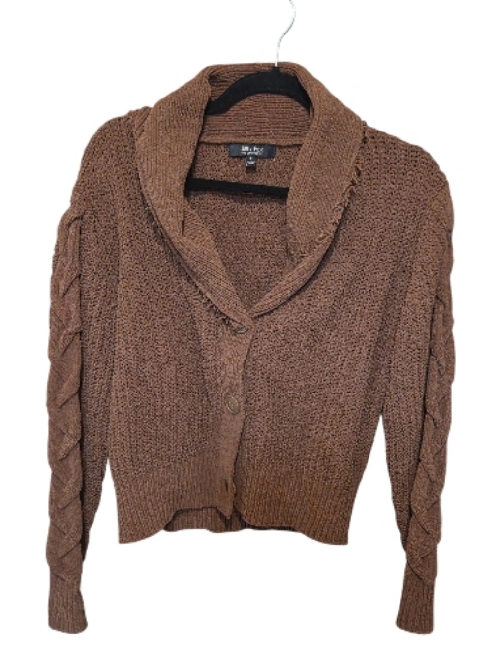 Brown Shawl Collar Cable Sleeve Knit Cardigan
